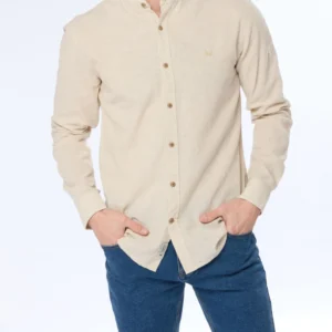 Camisa de lino cuello Mao Beige