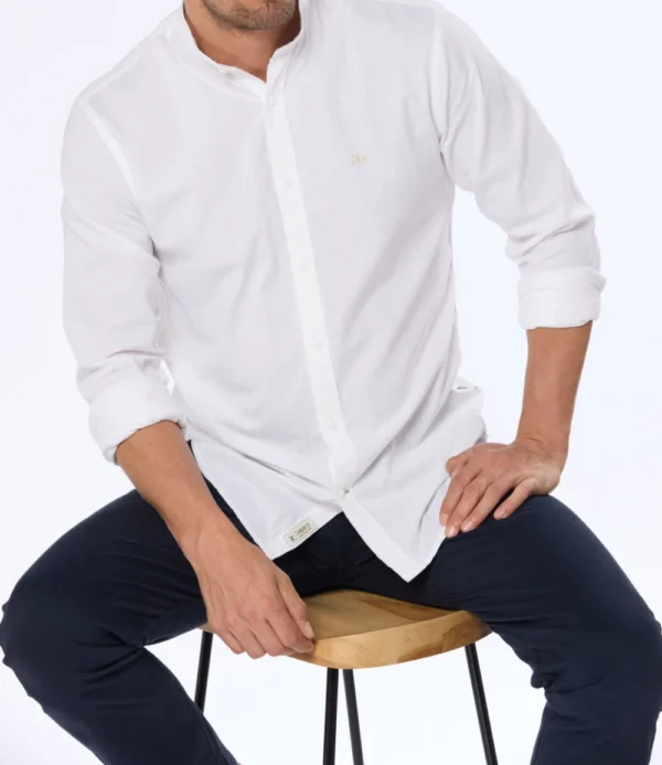 Camisa de lino cuello Mao Blanca - Imagen 3