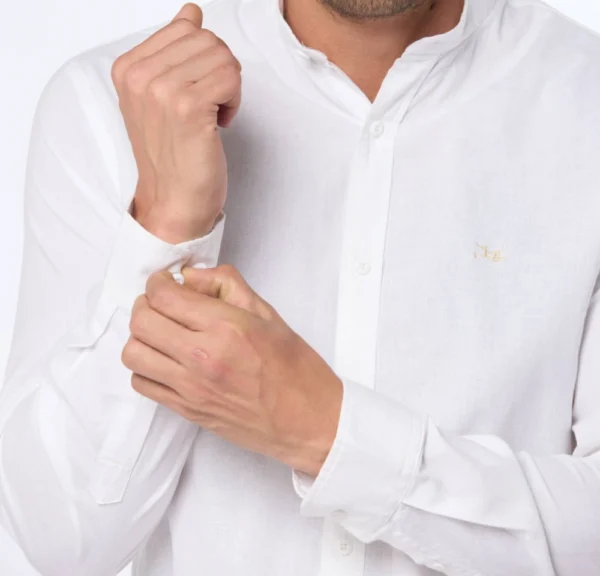 Camisa de lino cuello Mao Blanca - Imagen 2