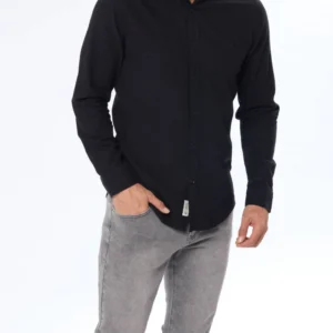 Camisa de lino cuello Mao Negro