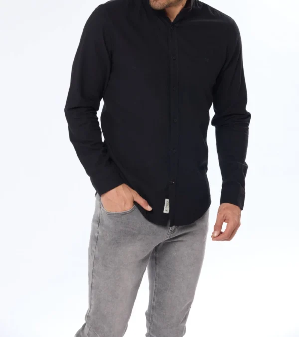 Camisa de lino cuello Mao Negro