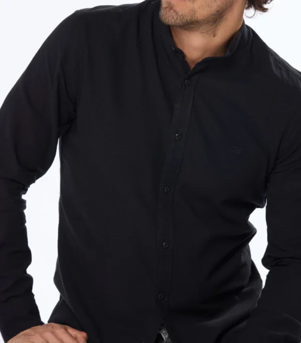 Camisa de lino cuello Mao Negro - Imagen 3