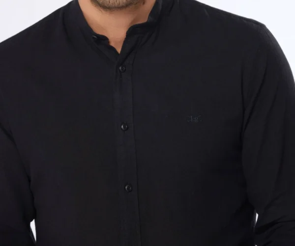 Camisa de lino cuello Mao Negro - Imagen 2