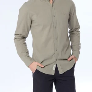 Camisa de lino cuello Mao Verde