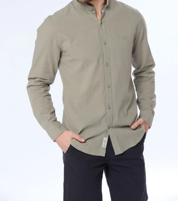 Camisa de lino cuello Mao Verde