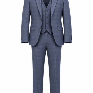 Terno Azul a Cuadros de 3 Piezas: Saco, Chaleco y Pantalón
